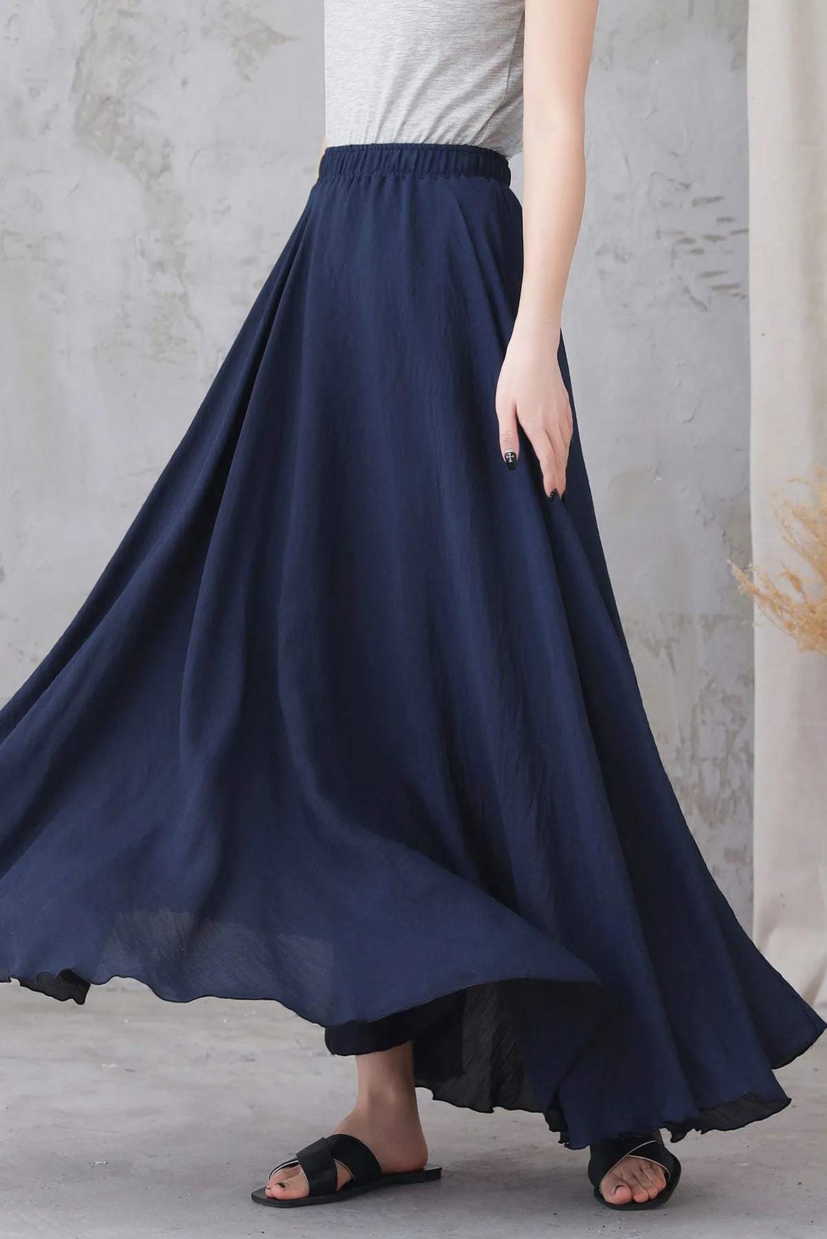 Navy blue Linen Maxi Skirt 3299