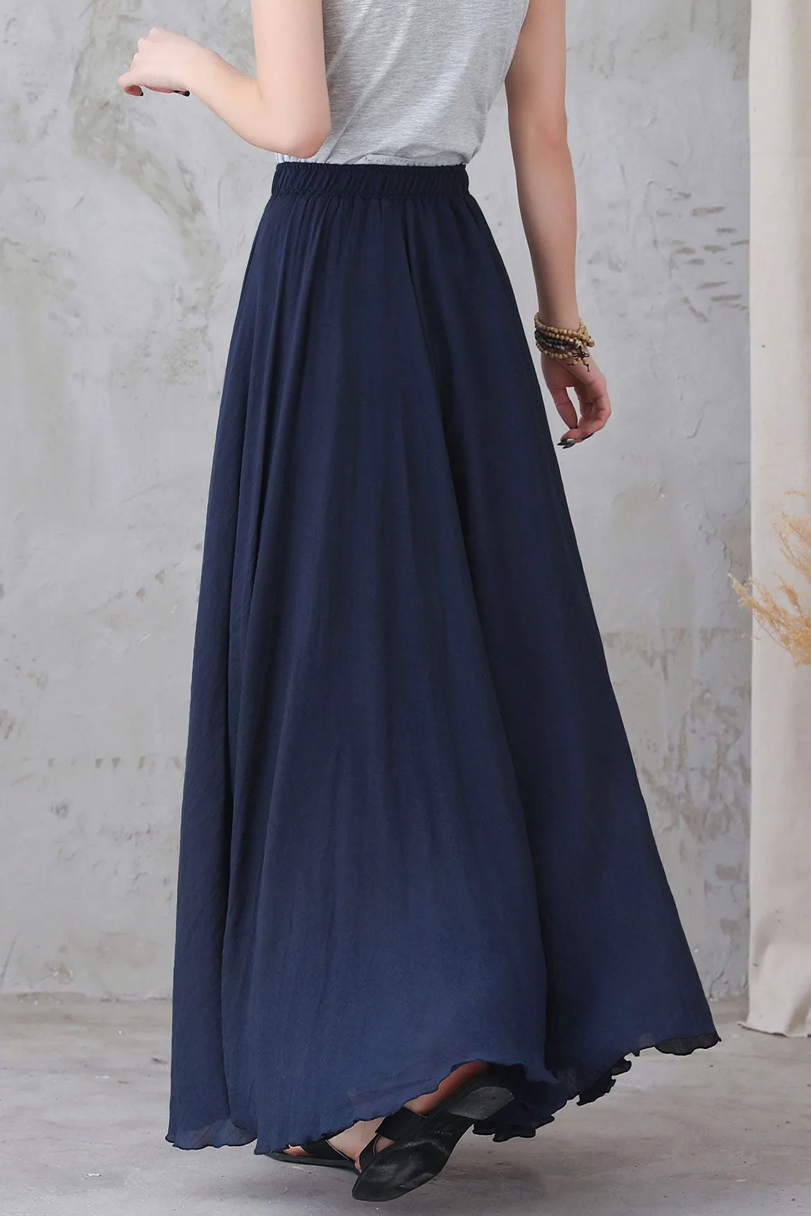 Navy blue Linen Maxi Skirt 3299