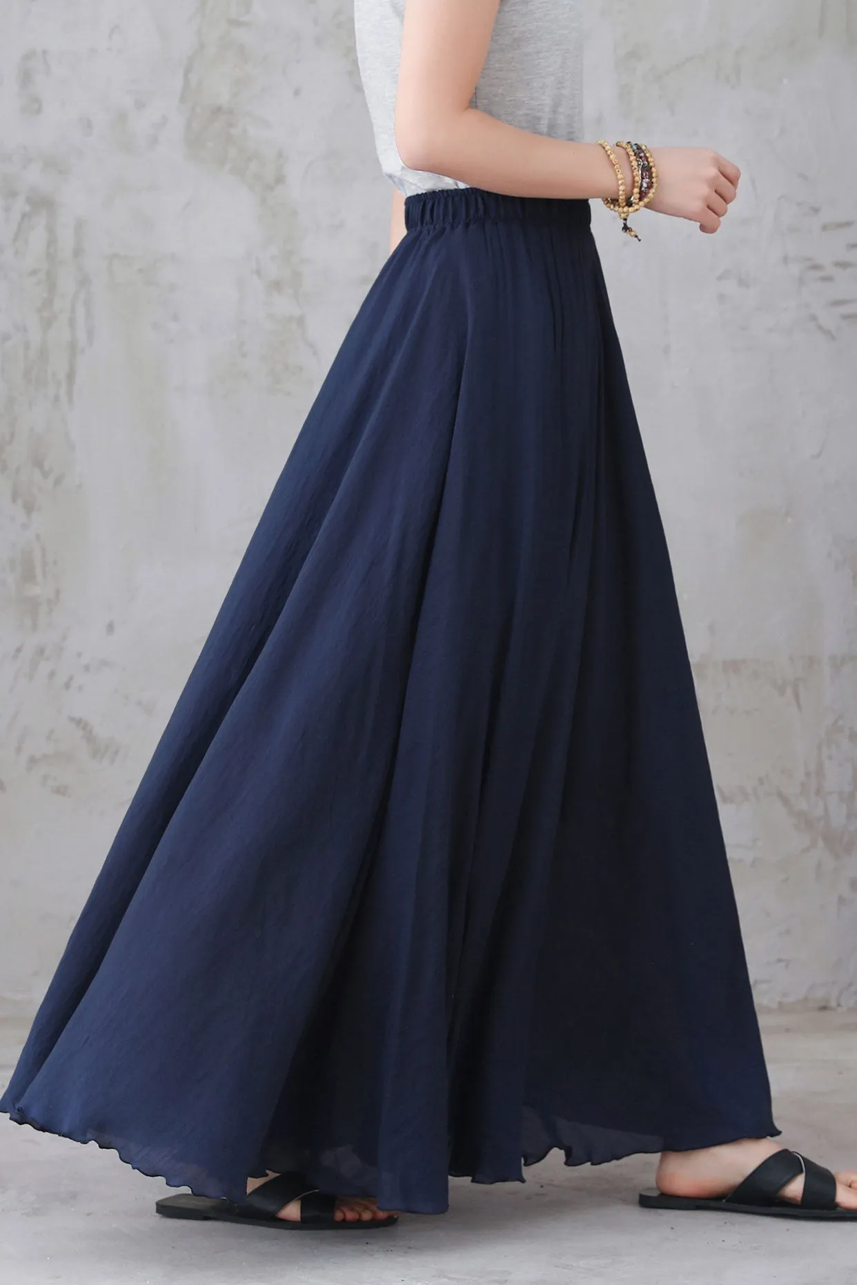 Navy blue Linen Maxi Skirt 3299