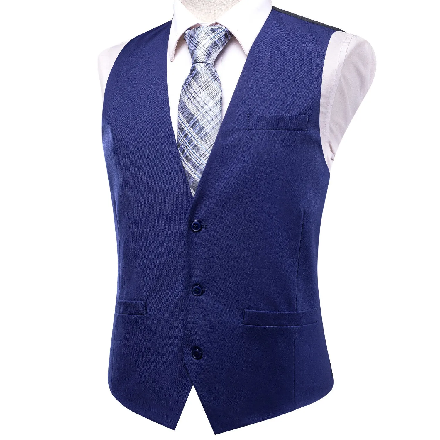 Navy Blue Solid Silk Men's Single Vest Waistcoat