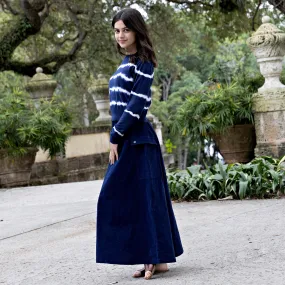 Navy Buckle Maxi Skirt With Patch Pockets