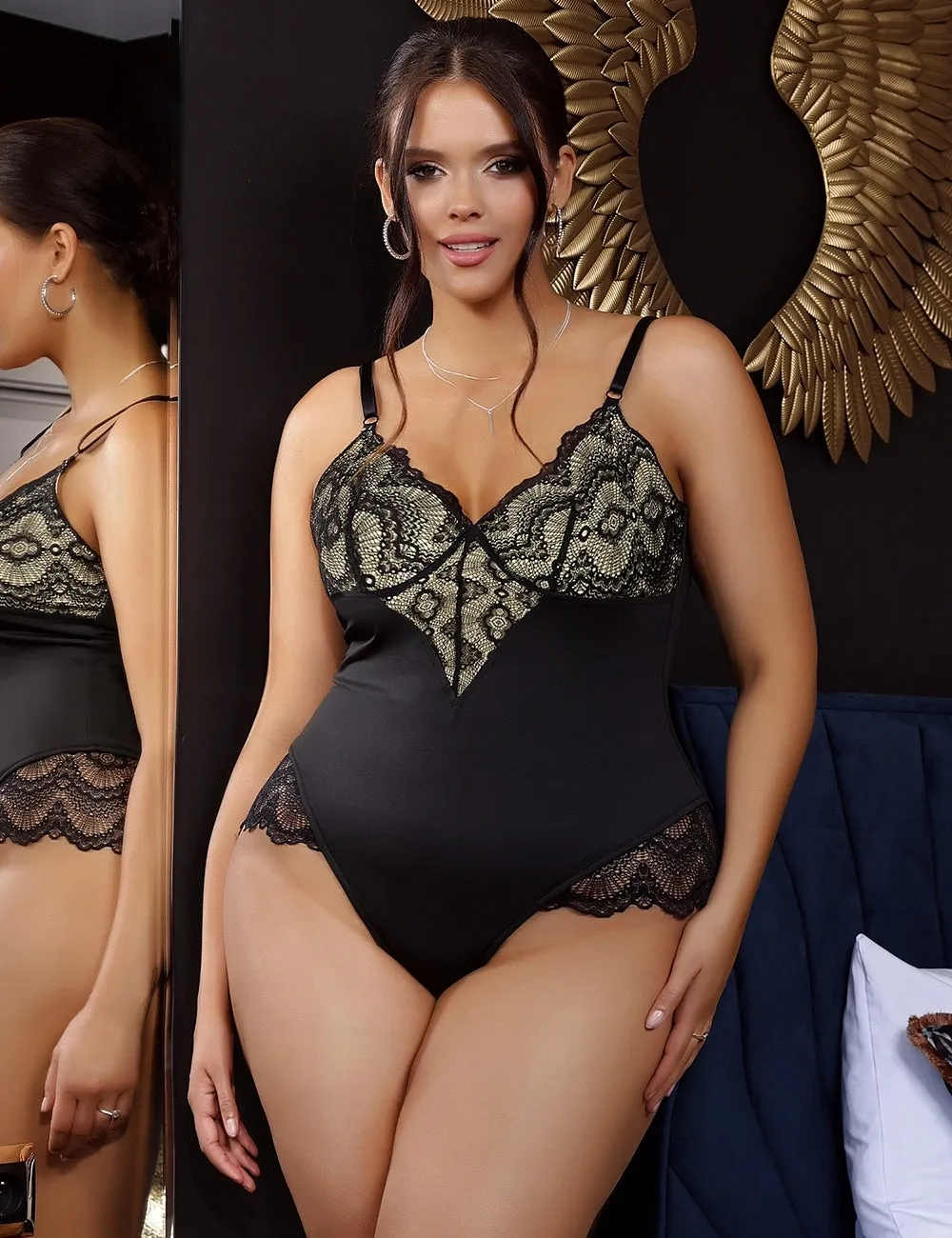 New Black Lace Patchwork Suspender Bodysuit Egypt