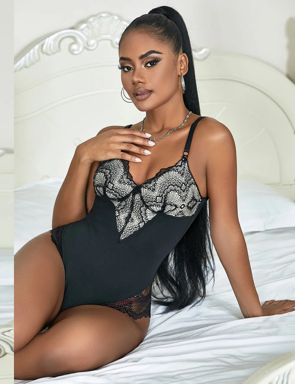 New Black Lace Patchwork Suspender Bodysuit Egypt