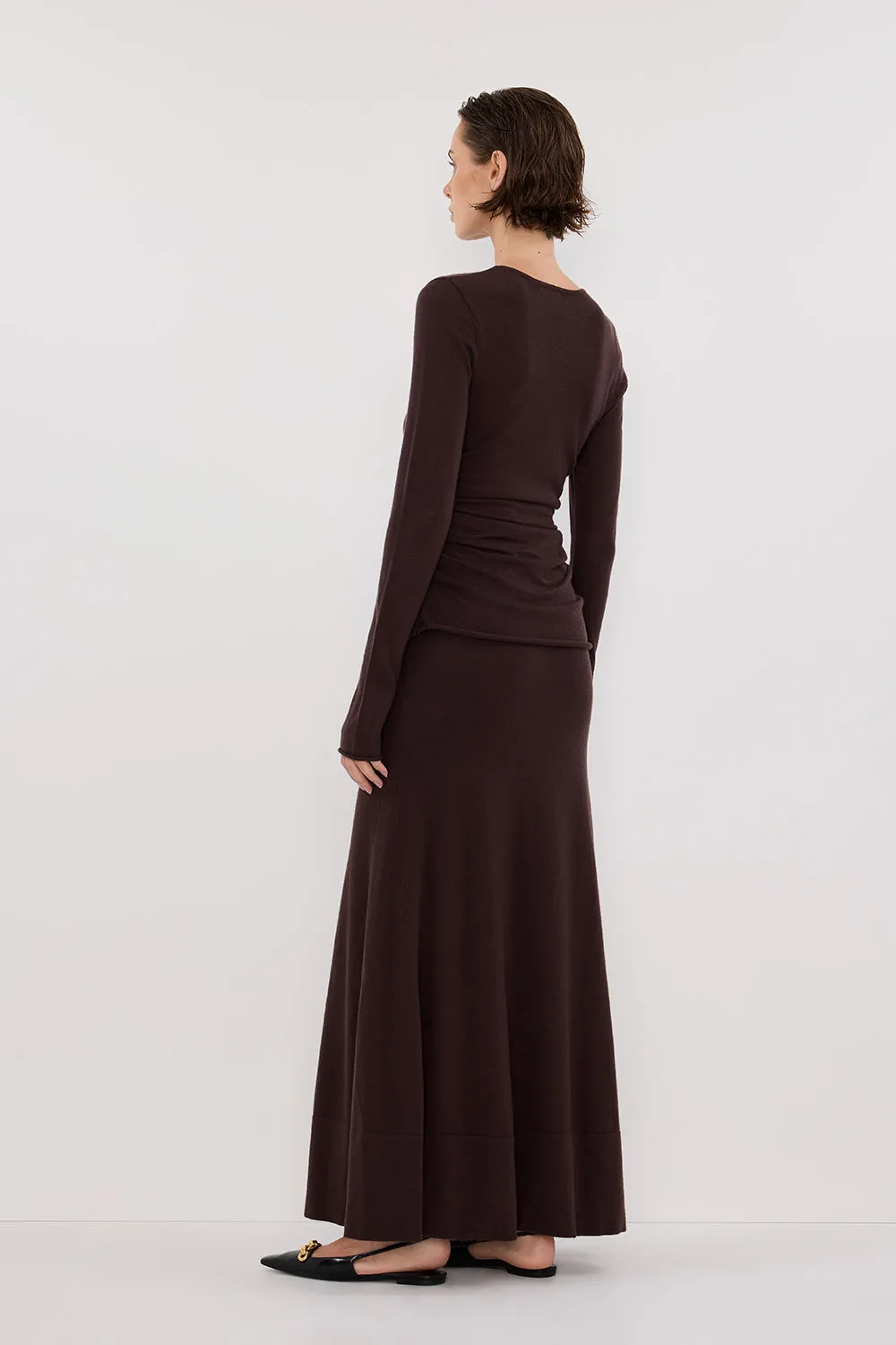 NICO BITTER CHOC MERINO MAXI SKIRT