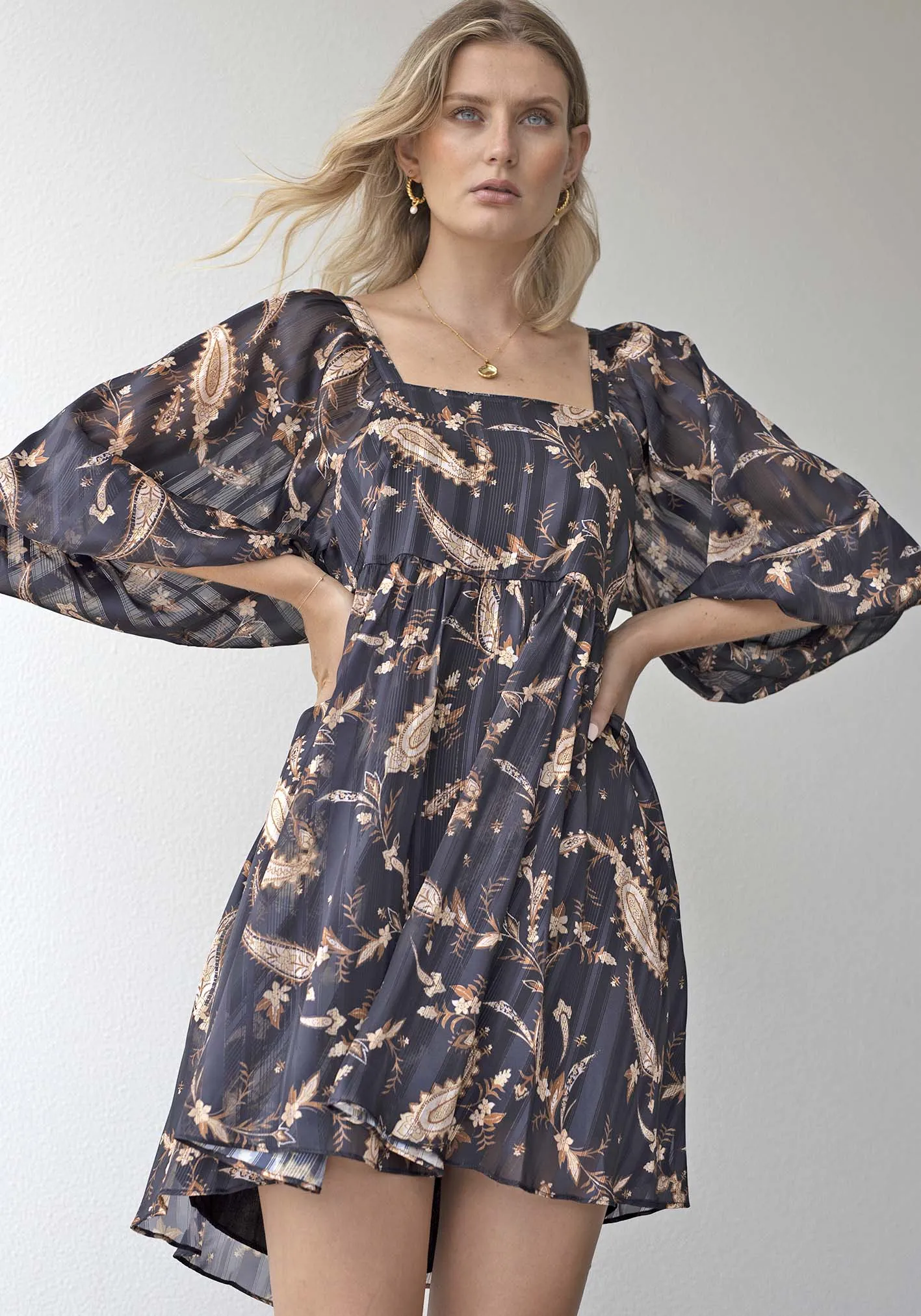 Nighttide Paisley Sleeve Mini Dress