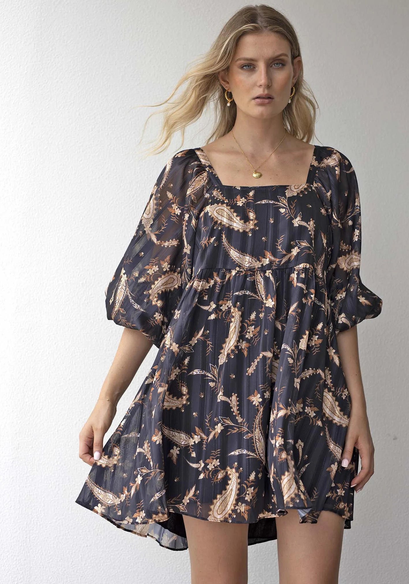 Nighttide Paisley Sleeve Mini Dress