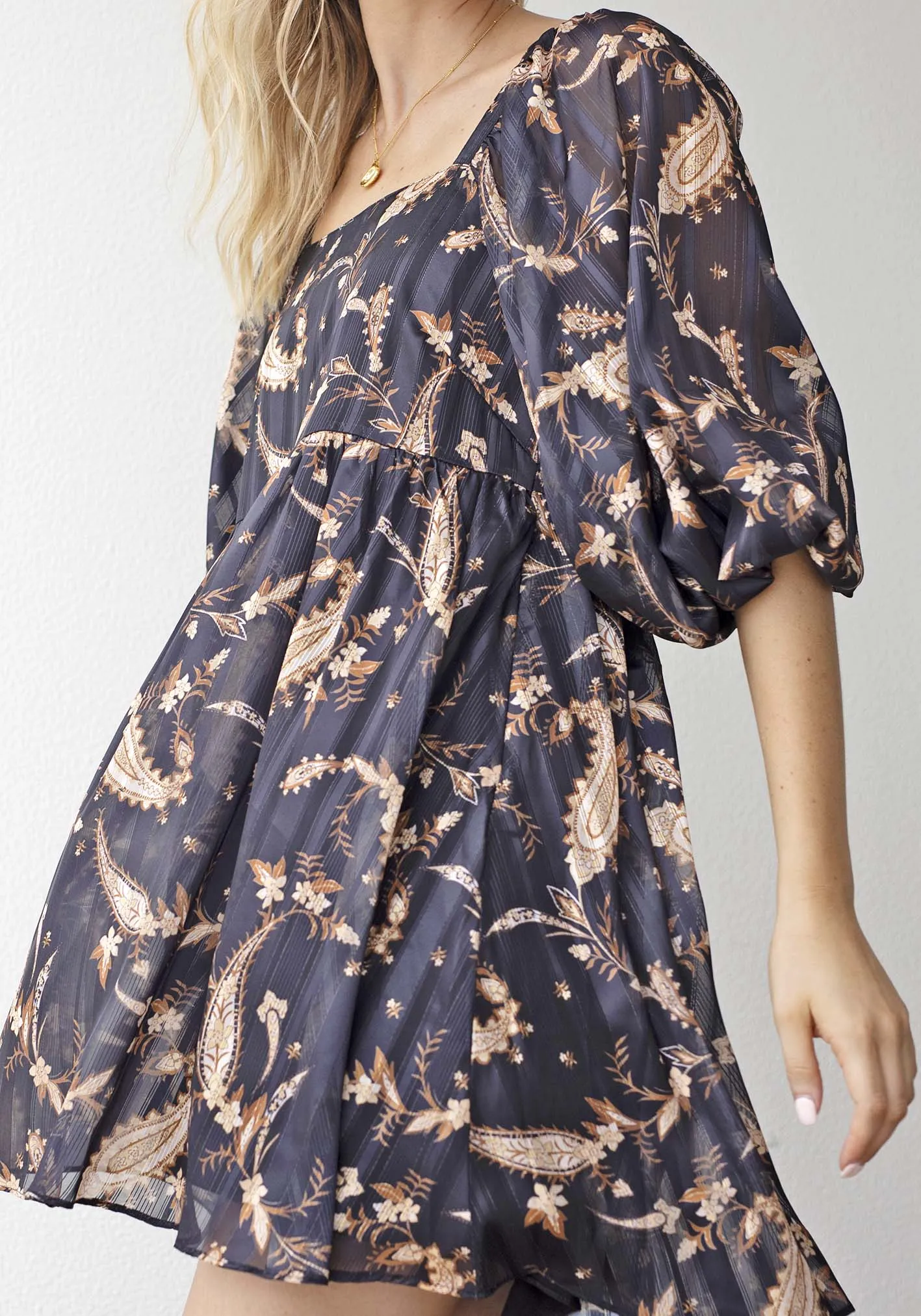 Nighttide Paisley Sleeve Mini Dress