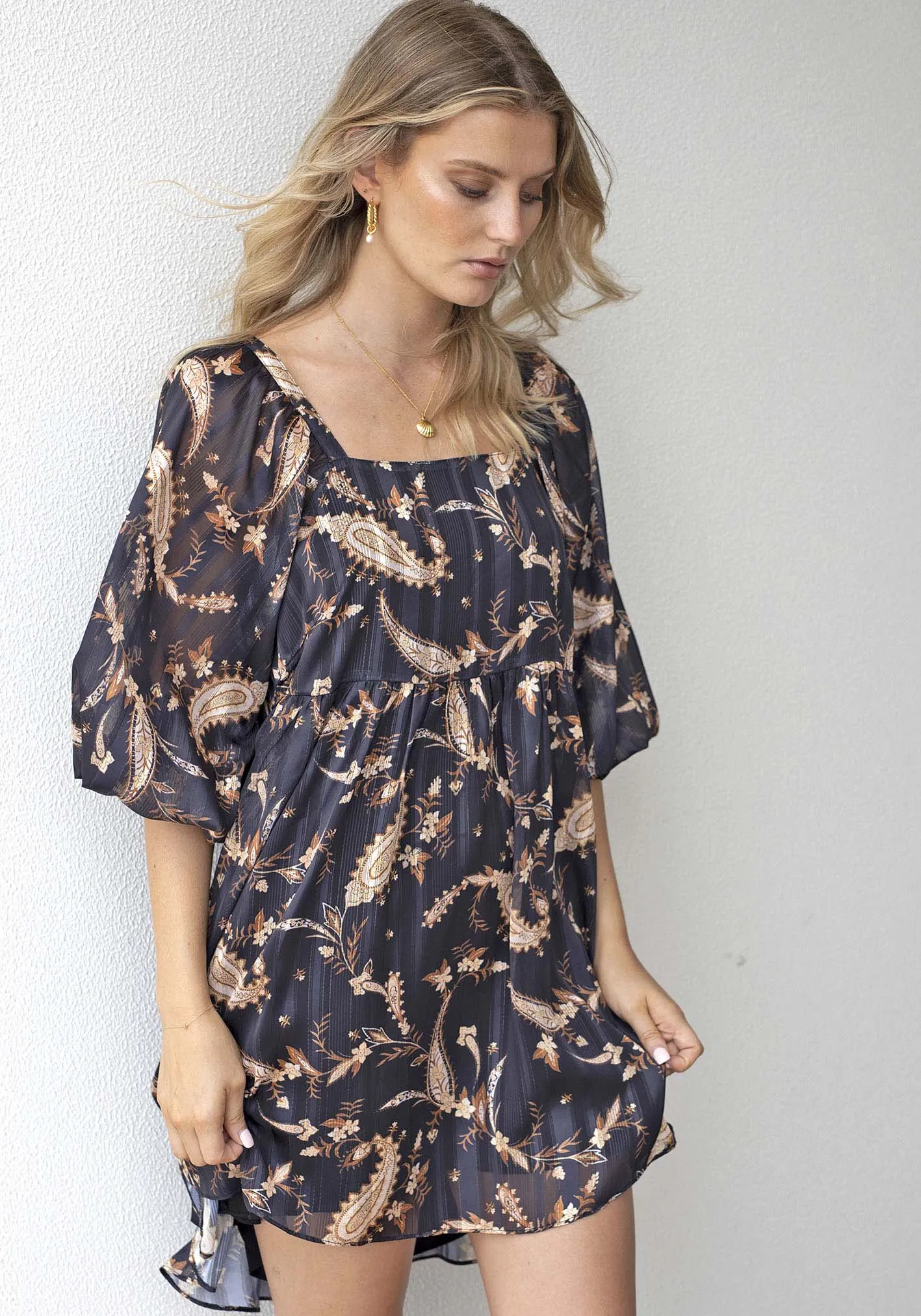 Nighttide Paisley Sleeve Mini Dress