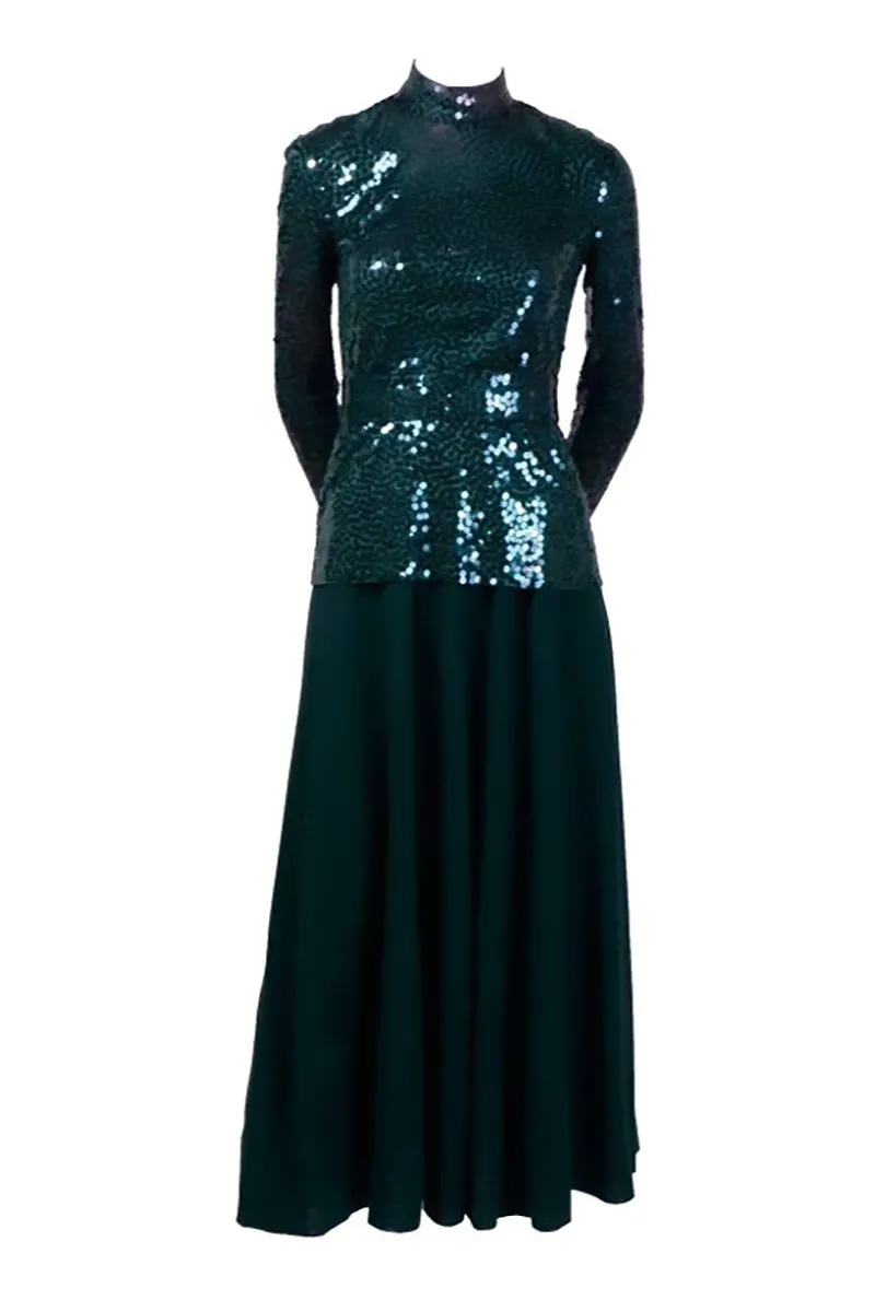 Norman Norell Vintage 2 Piece Evening Dress in Green W/ Sequins