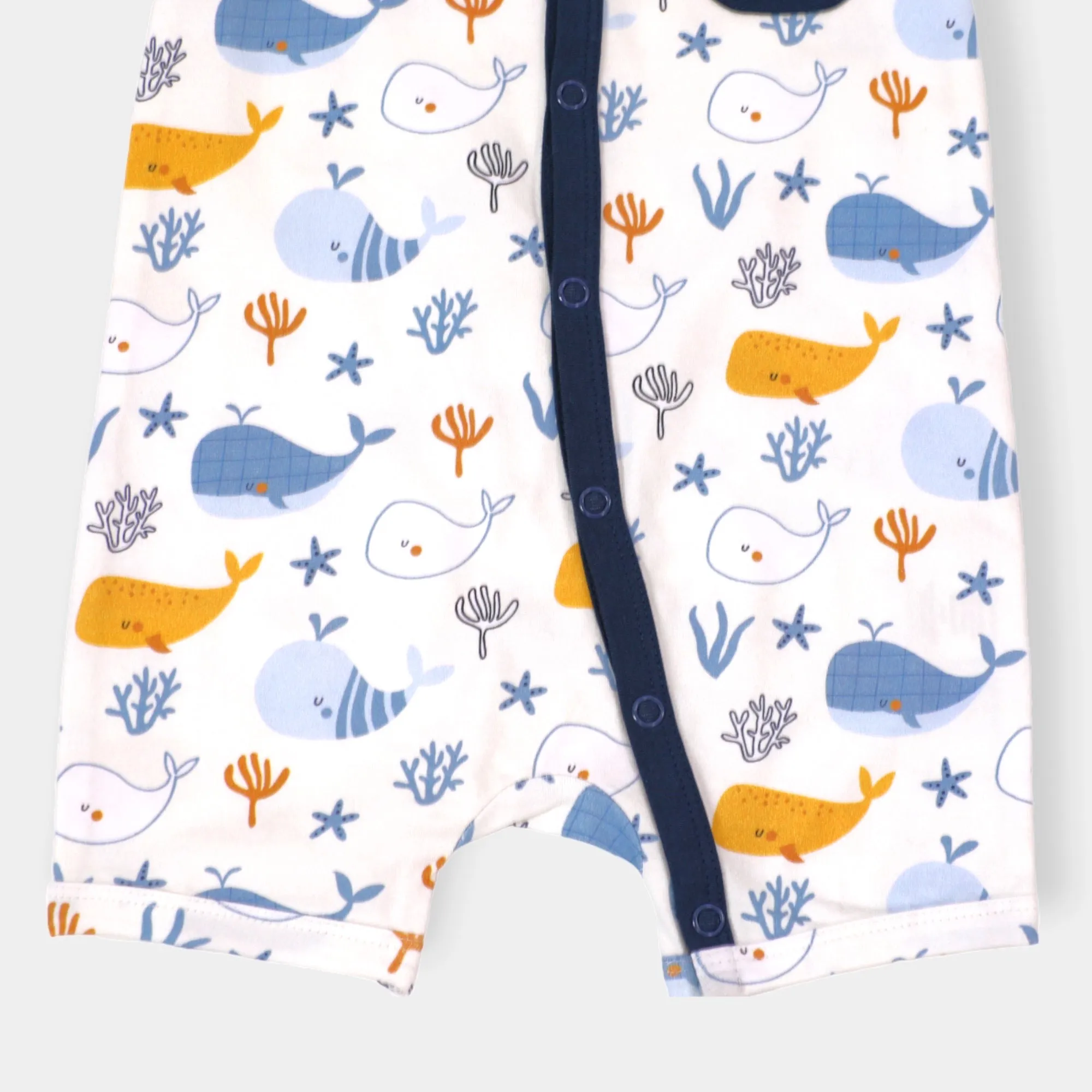 Ocean Whales Pocket & Button Baby Romper (Organic Jersey)