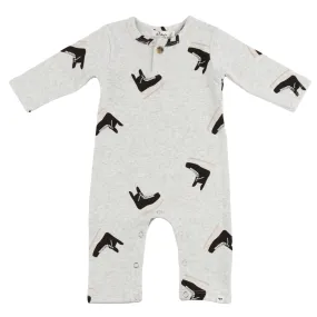 oh baby! One Button Romper - Hockey Print - Heather Gray