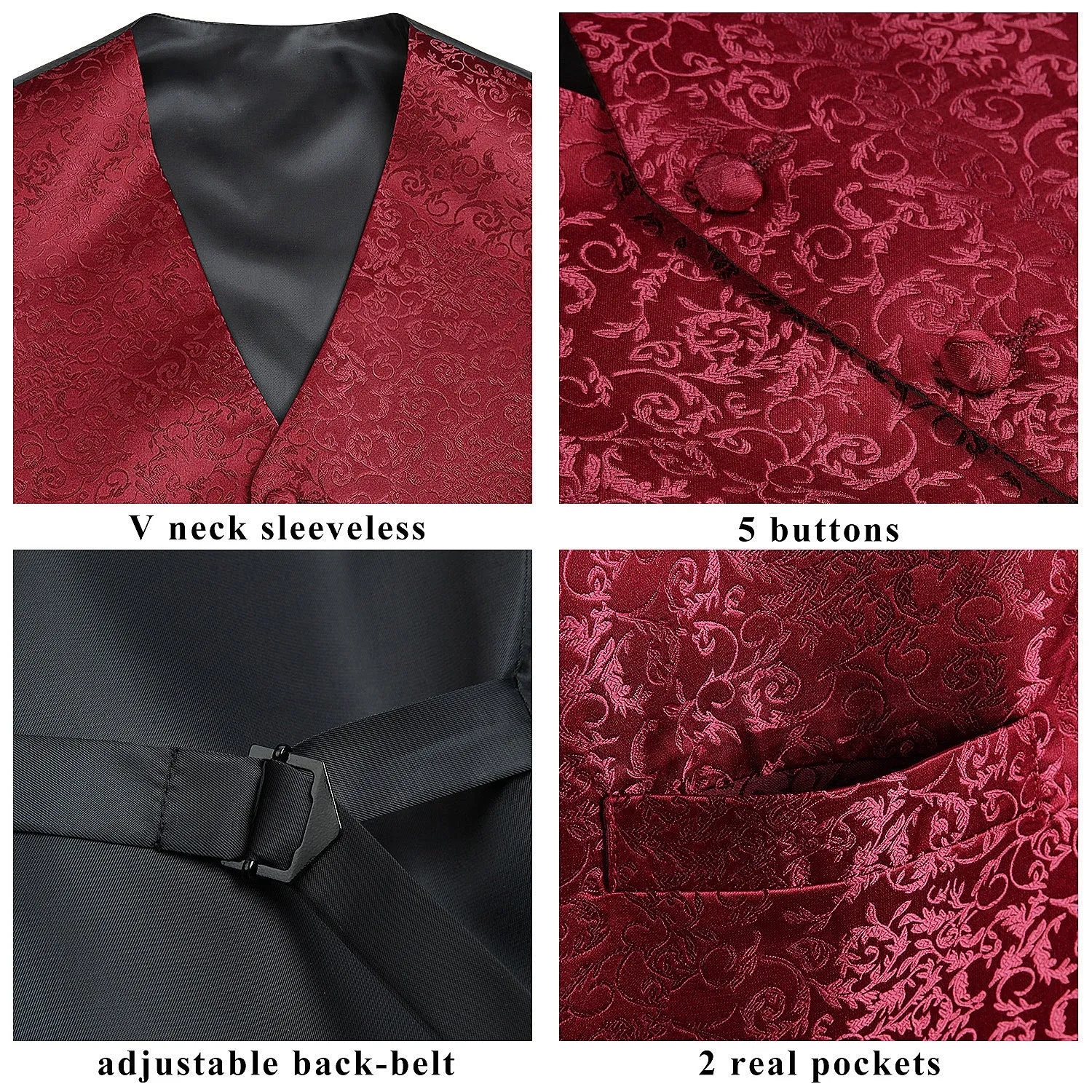 Paisley Suit Vest Tie Handkerchief Set - BURGUNDY-2