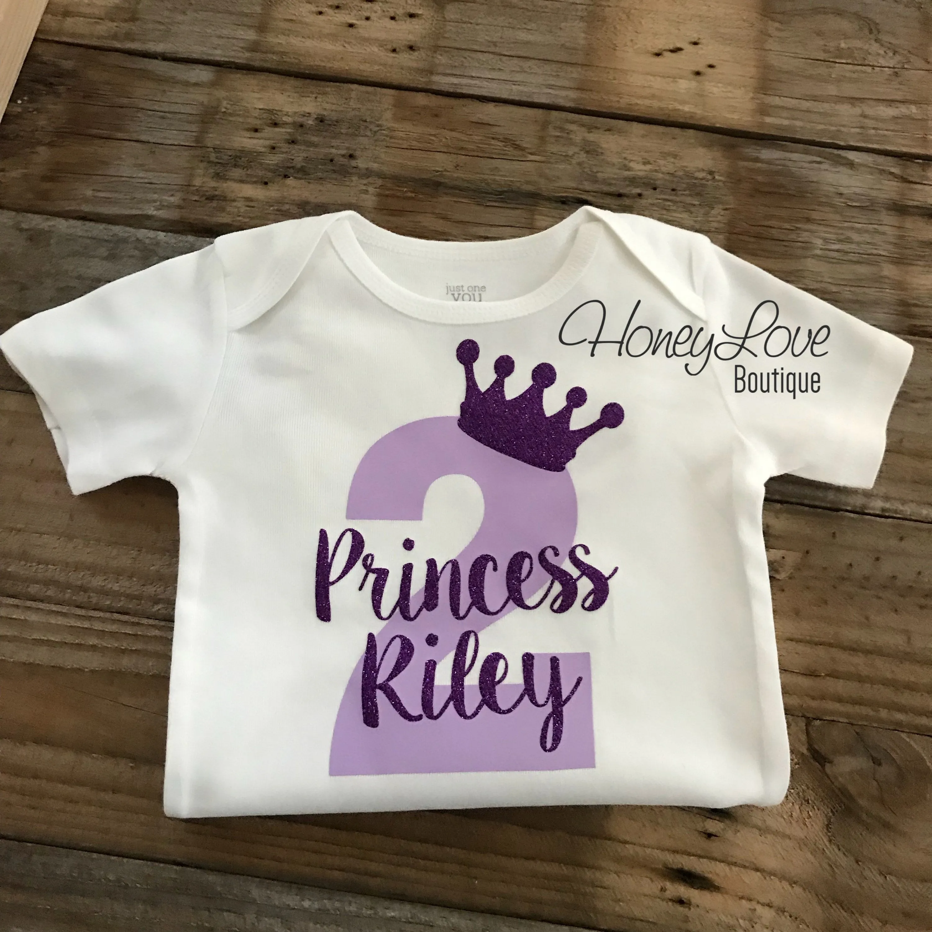 Personalized 2nd Birthday Princess Bodysuit or Shirt - Lavender Purple and Dark Purple glitter