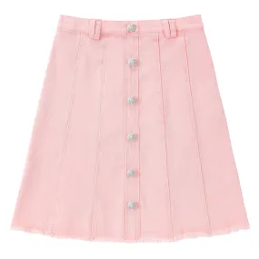 Pink Chino Paneled Button Skirt