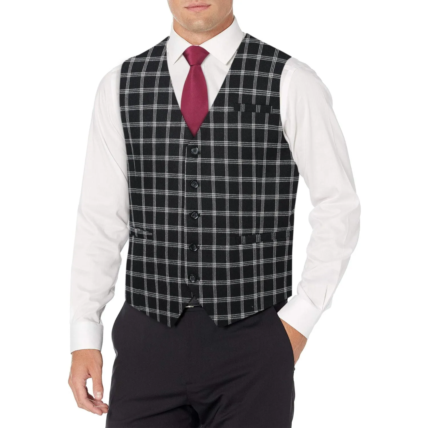 Plaid Slim Suit Vest - A2-BLACK/WHITE