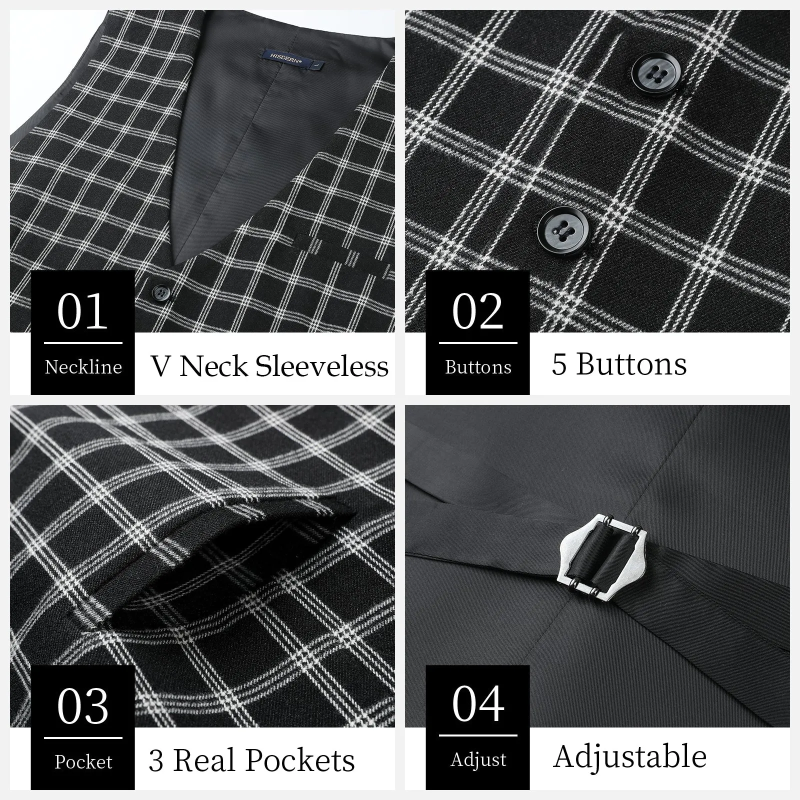 Plaid Slim Suit Vest - A2-BLACK/WHITE