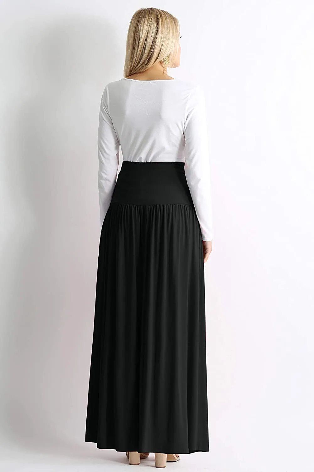 Plus Size High Waist Modal Knit Black Maxi Skirt