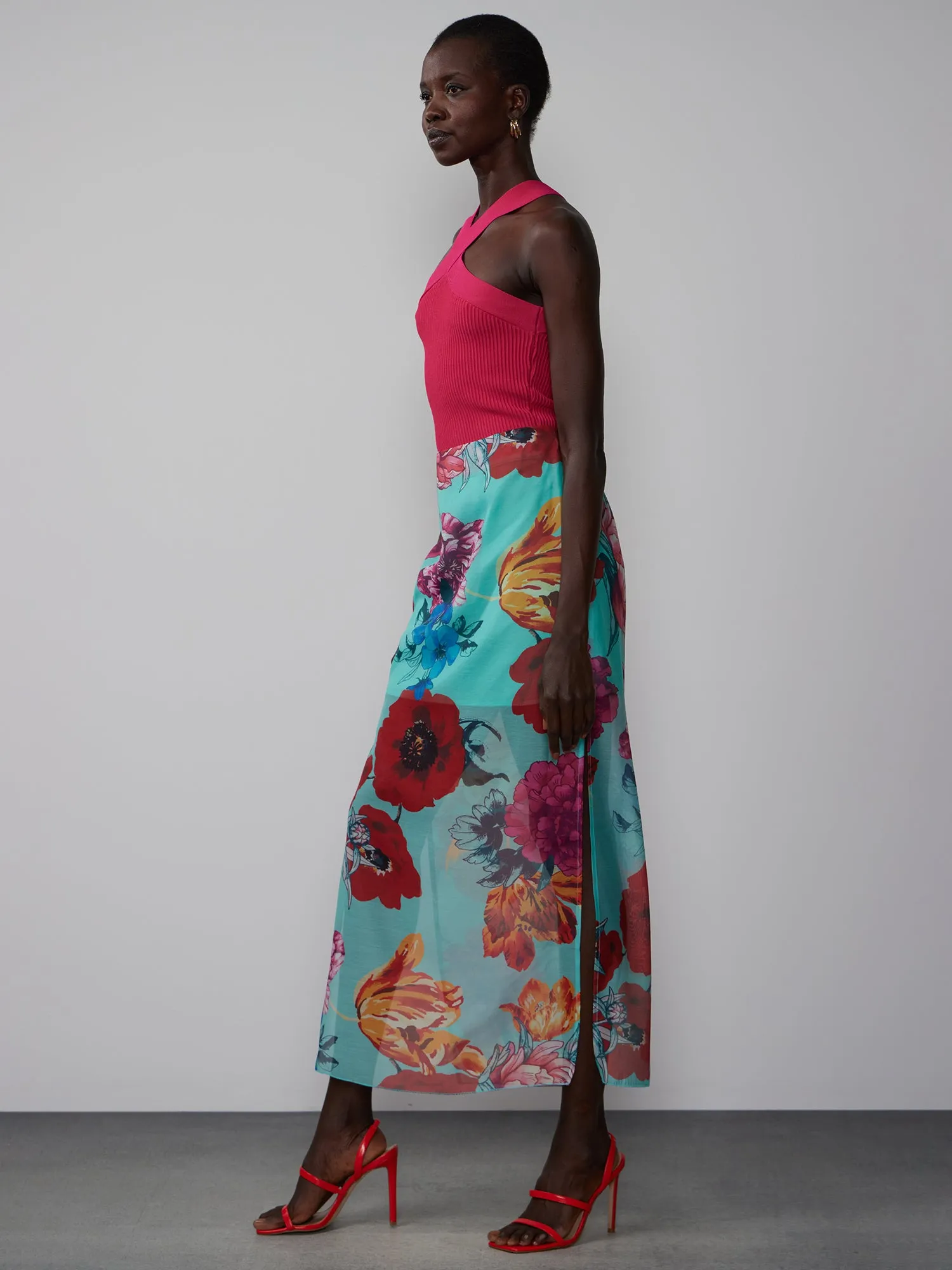 Printed Organza Maxi Skirt