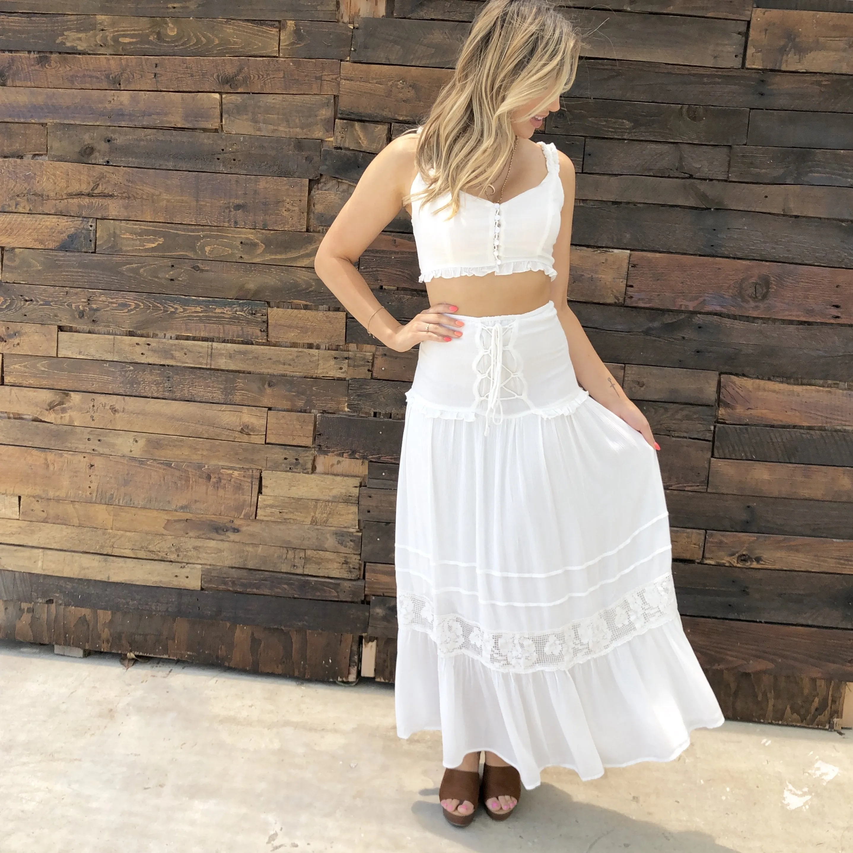 Pure Passion Ivory Crochet Maxi Set