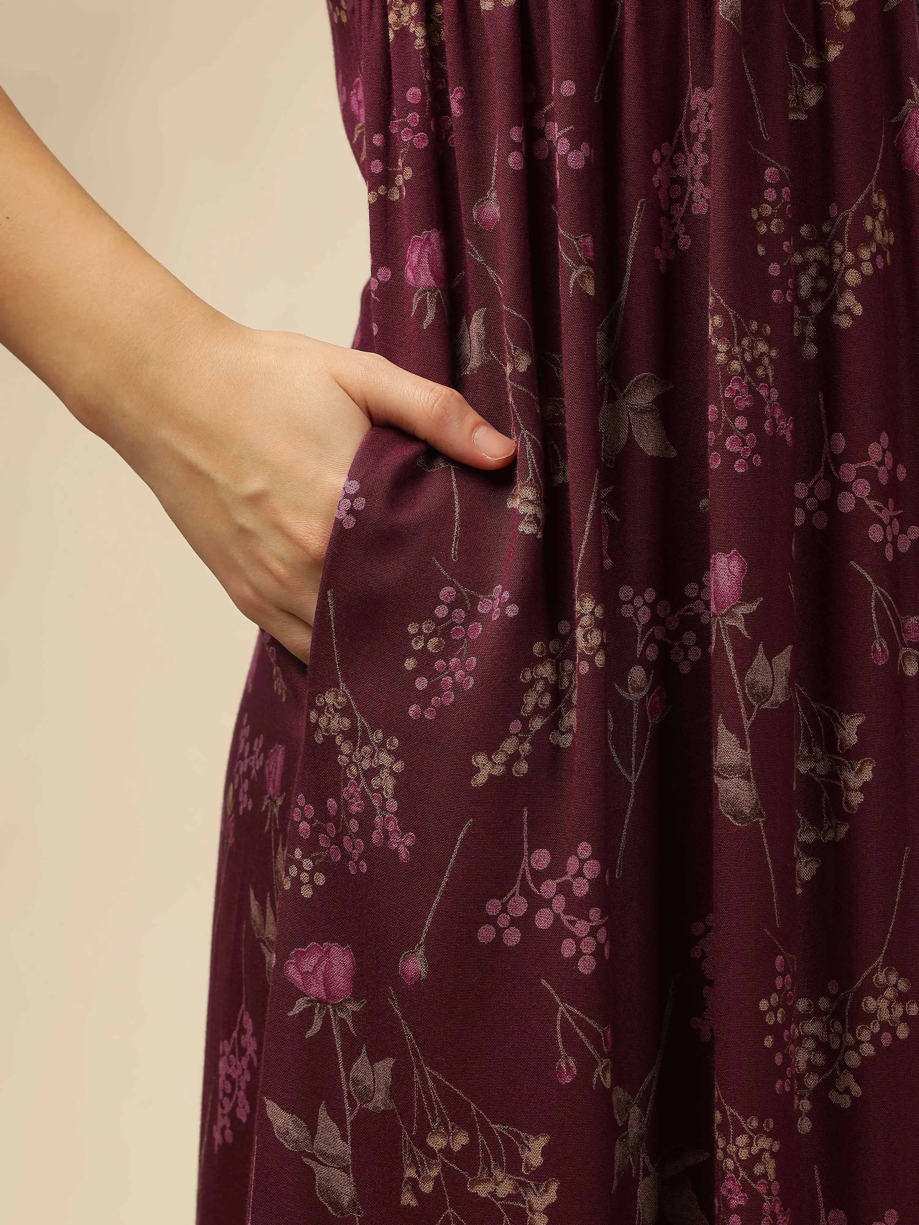 Purple Smoky Floral Alpine Maxi Nighty | Stylish & Comfortable