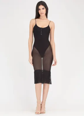 Push My Buttons Sheer Bodysuit Dress