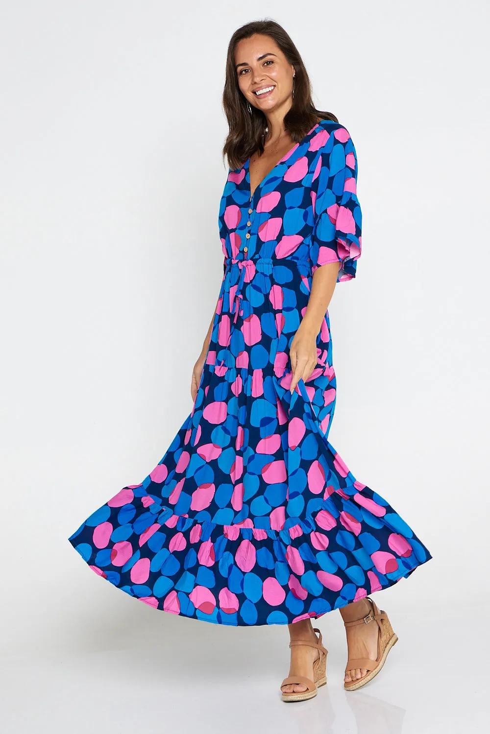 Quinn Maxi Dress - Pink/Cobalt Spot