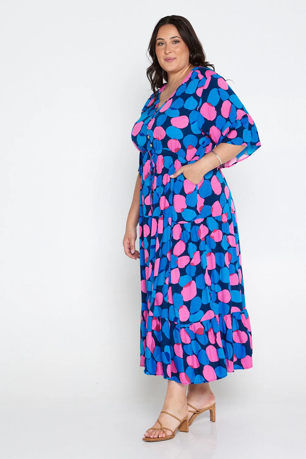 Quinn Maxi Dress - Pink/Cobalt Spot