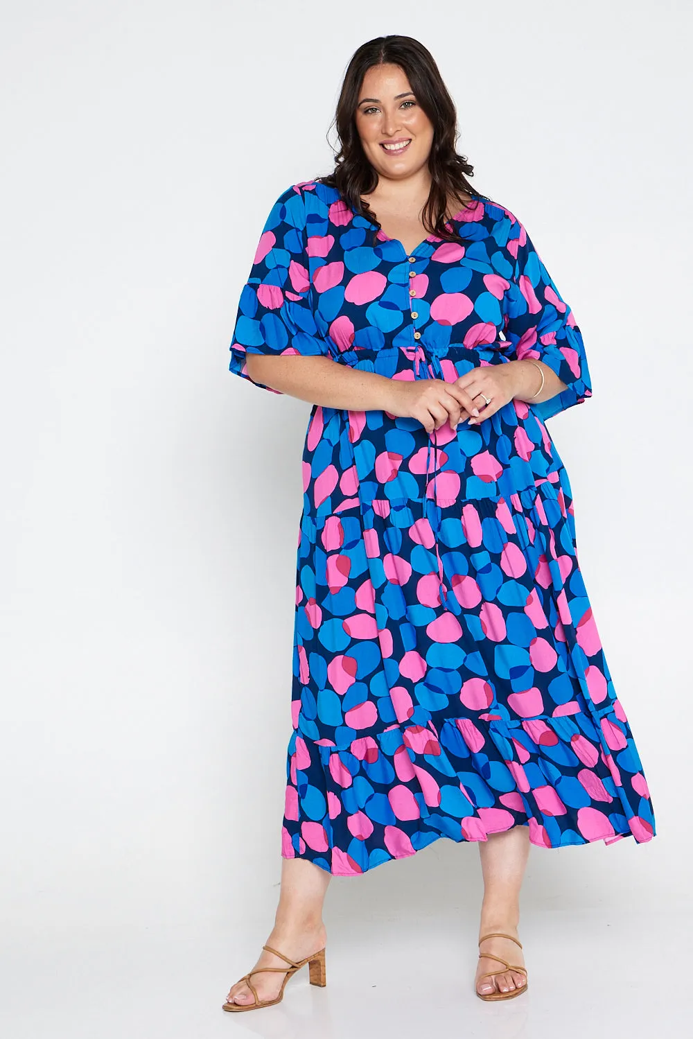 Quinn Maxi Dress - Pink/Cobalt Spot