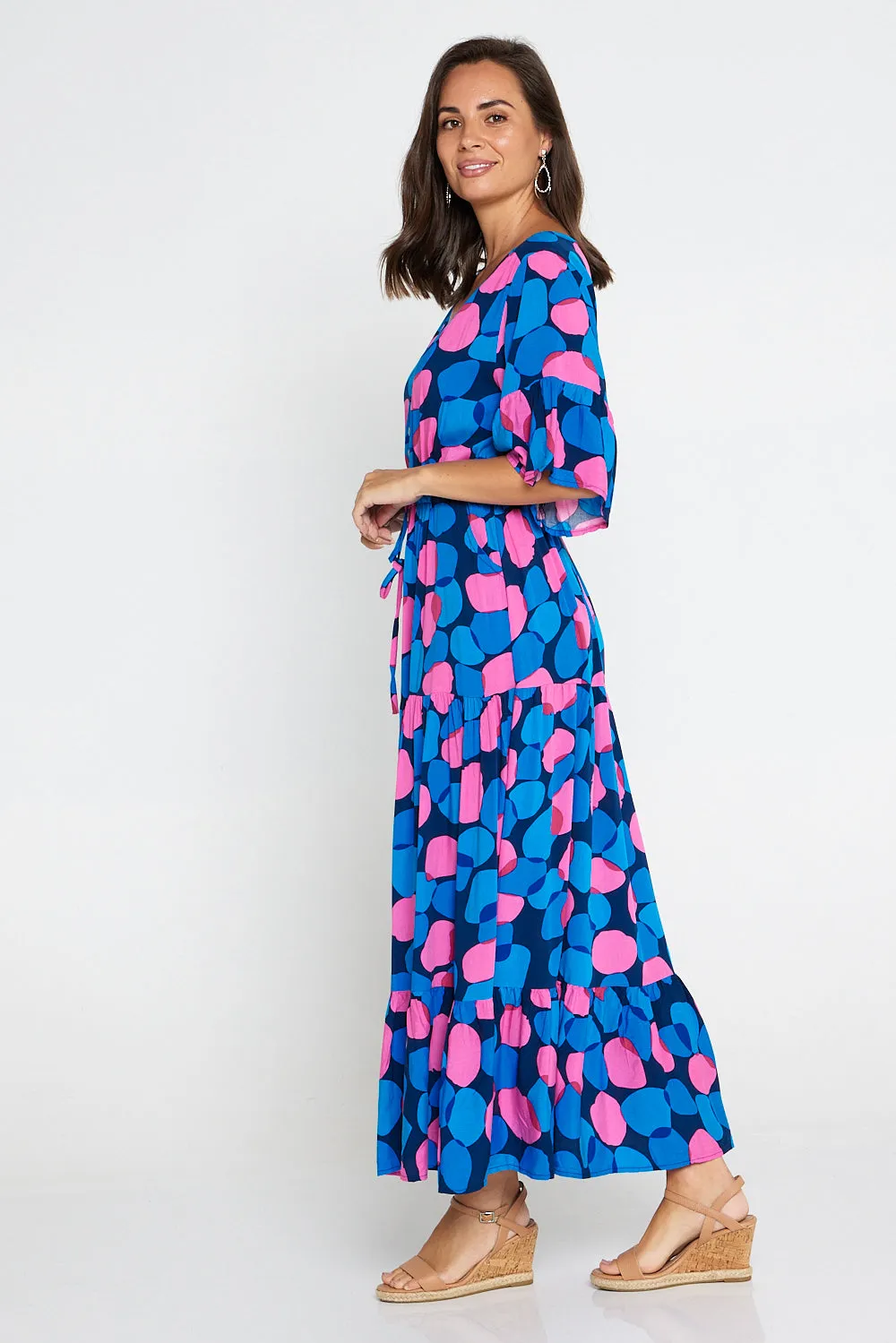 Quinn Maxi Dress - Pink/Cobalt Spot