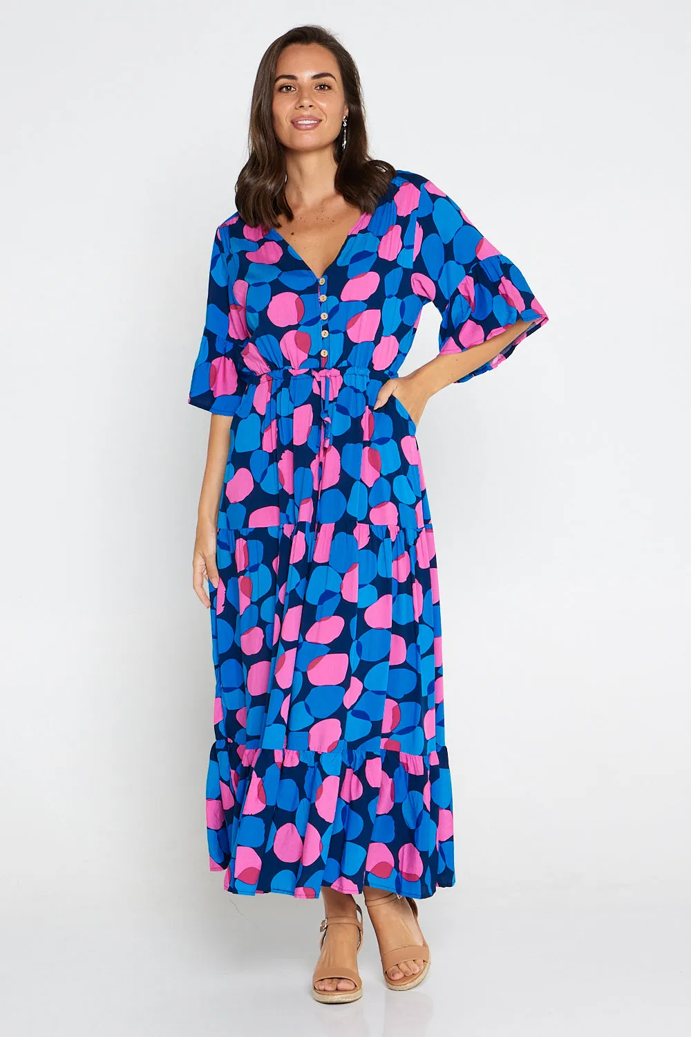 Quinn Maxi Dress - Pink/Cobalt Spot