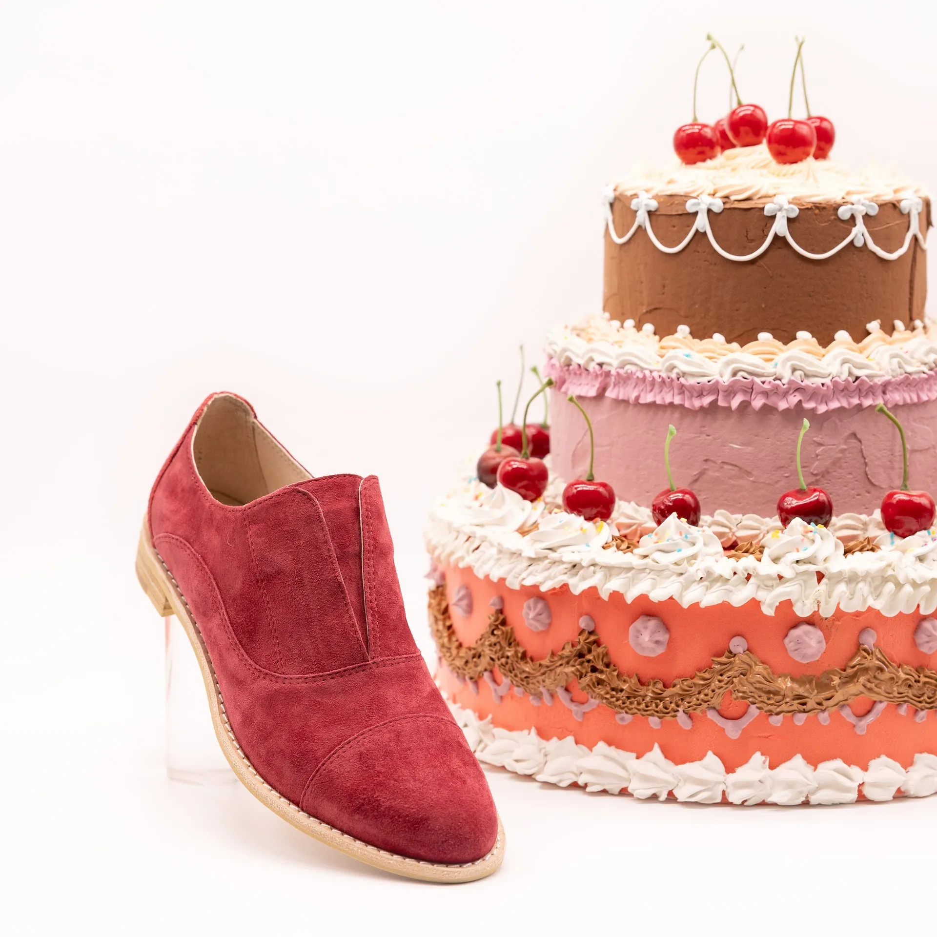 RED VELVET Suede Oxfords