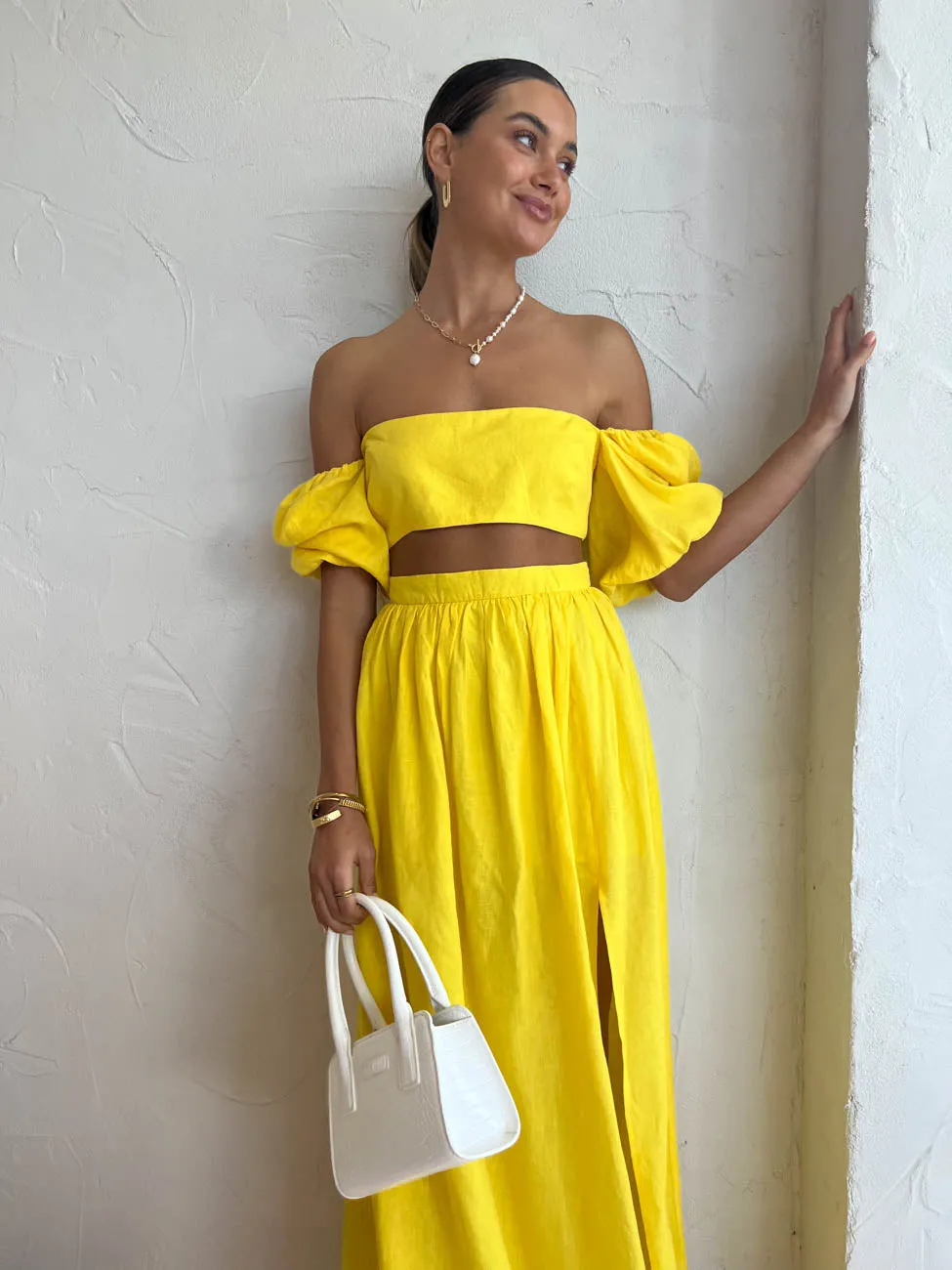 Rumer Delphine Linen Skirt in Yellow