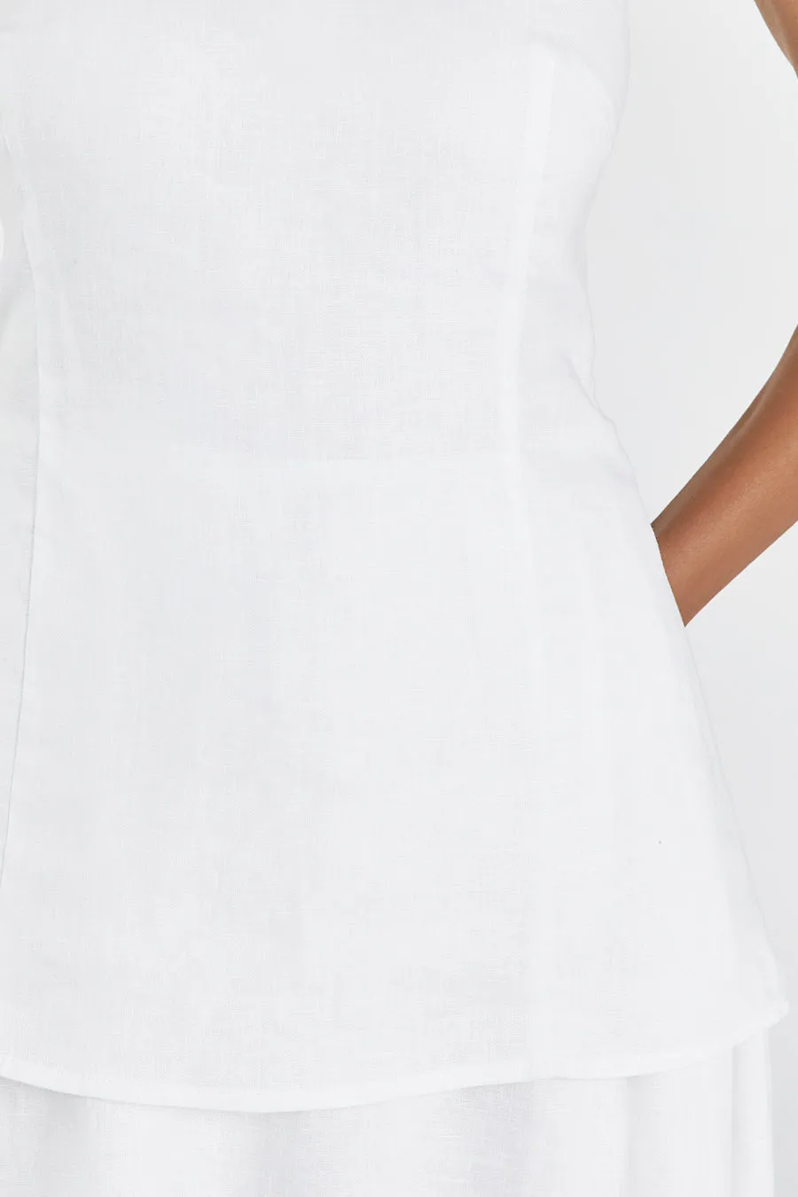 SASKIA WHITE LINEN STRAPLESS DRESS