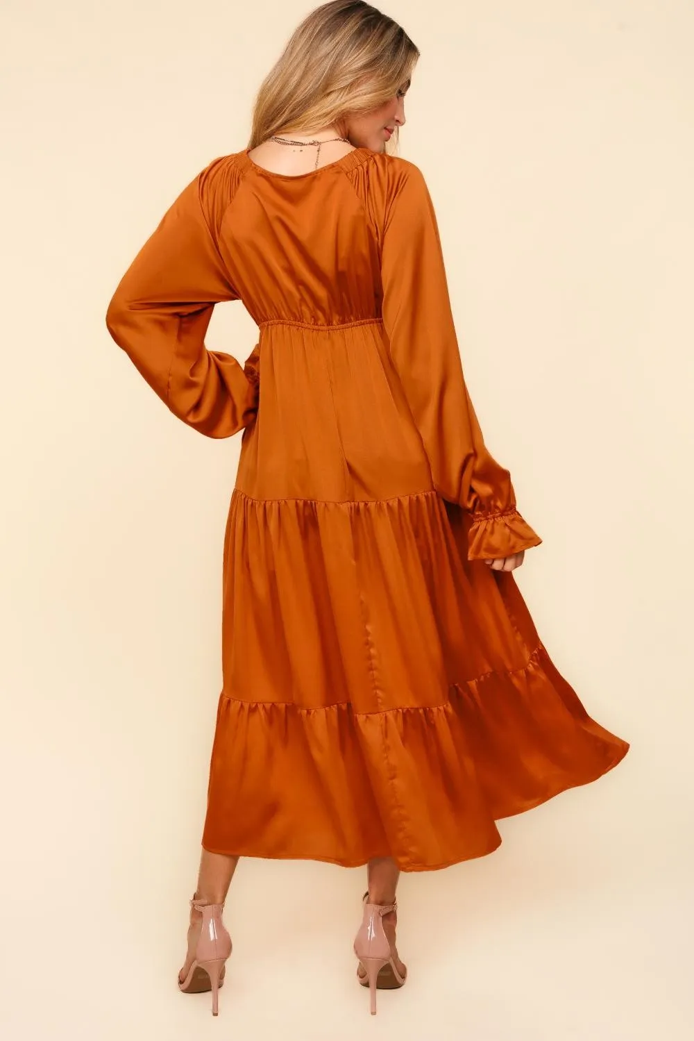 Satin Babydoll Maxi Dress - Rust