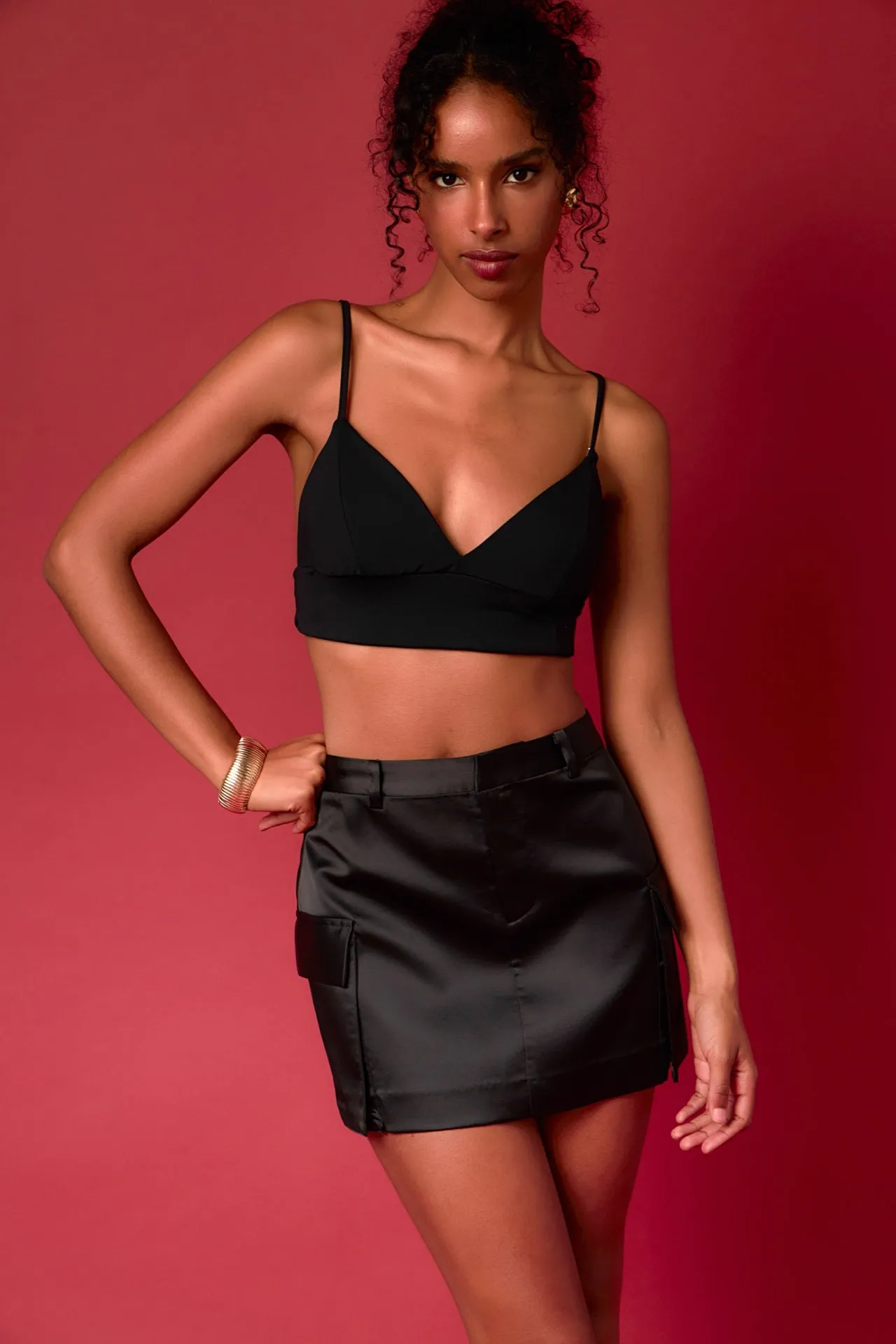 Satin Cargo Mini Skirt