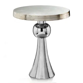 Saya Skirt Table, Modern, Aluminum, Round Tabletop, Ball on Base, One Leg, Home, Office, Living Room, 22" x 22" x 27", Dark Silver