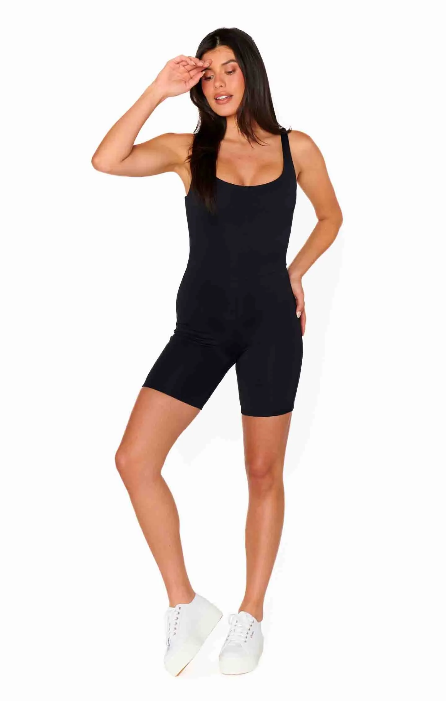 Second Skin Tia U Neck Tank Romper ~ Black