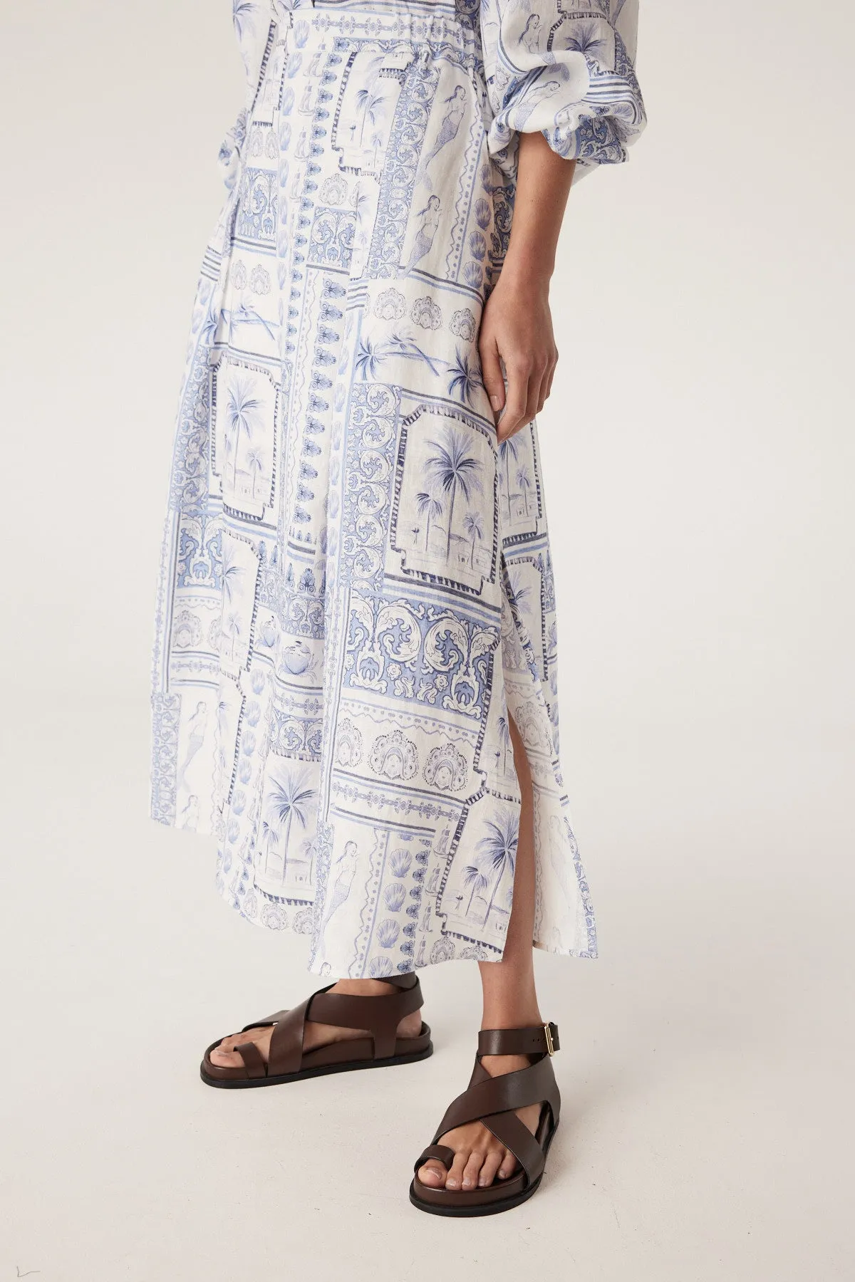 Seychelles Linen Skirt - Mermaid Print