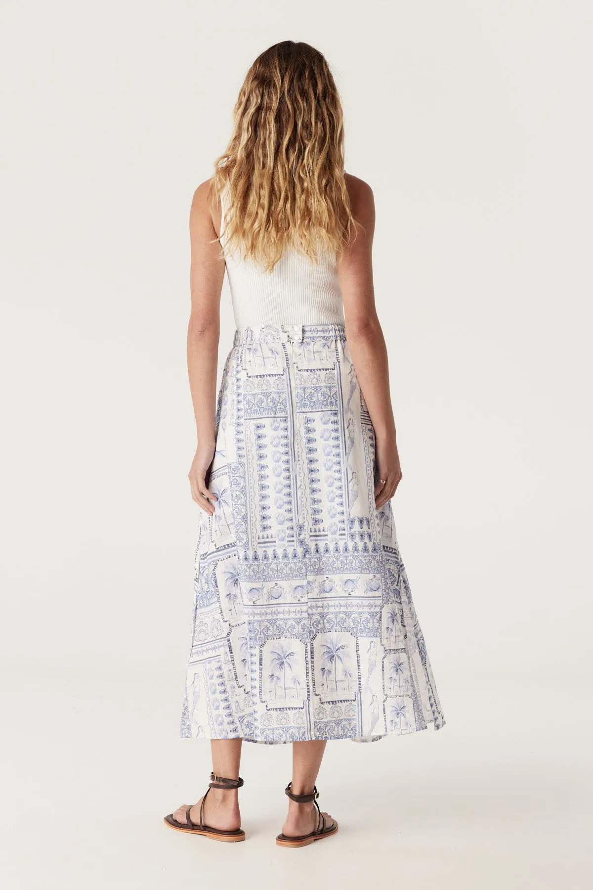 Seychelles Linen Skirt - Mermaid Print