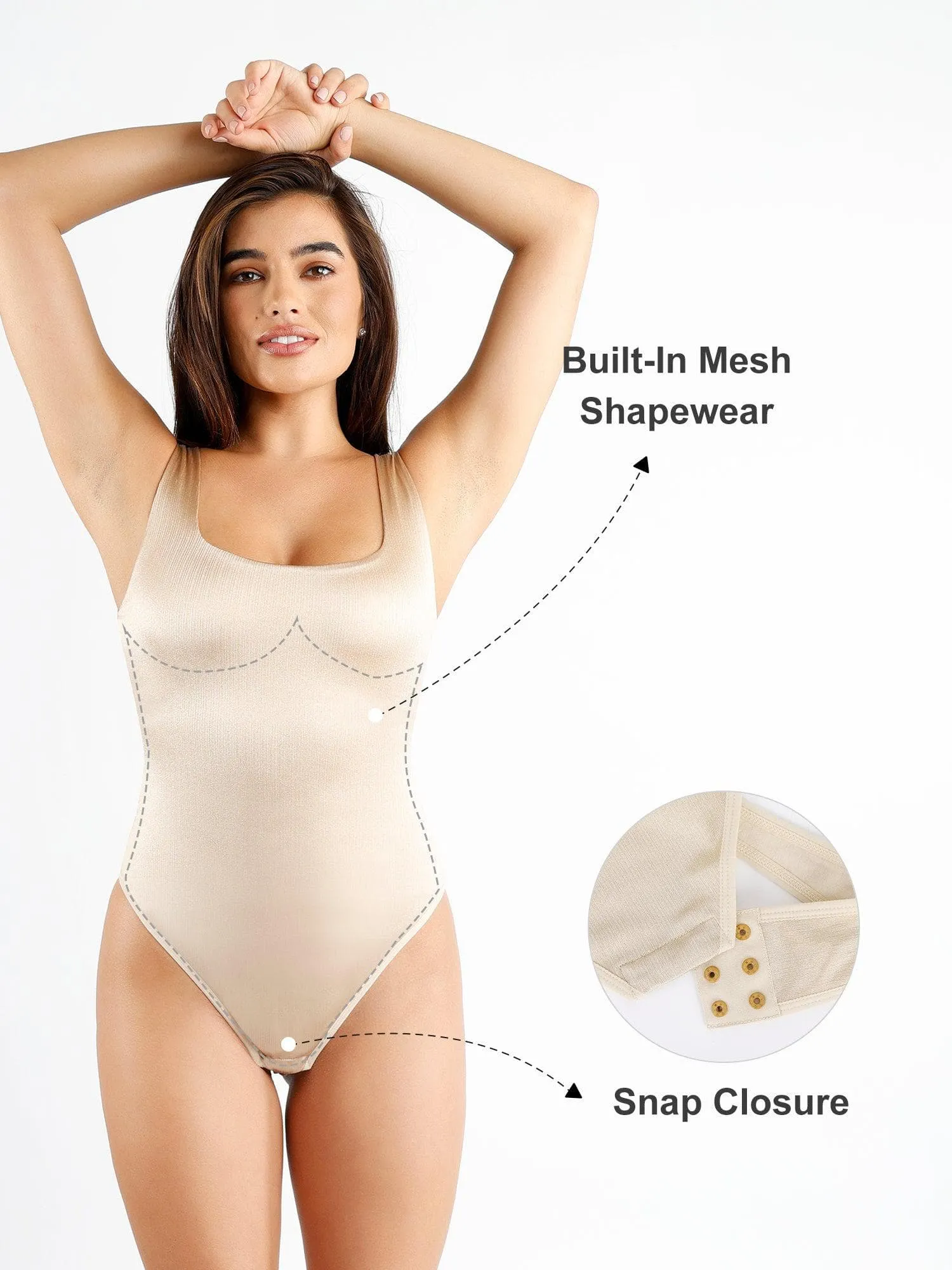 Shapewear Square Neck Smoothing Shine Thong Bodysuit For Insiders