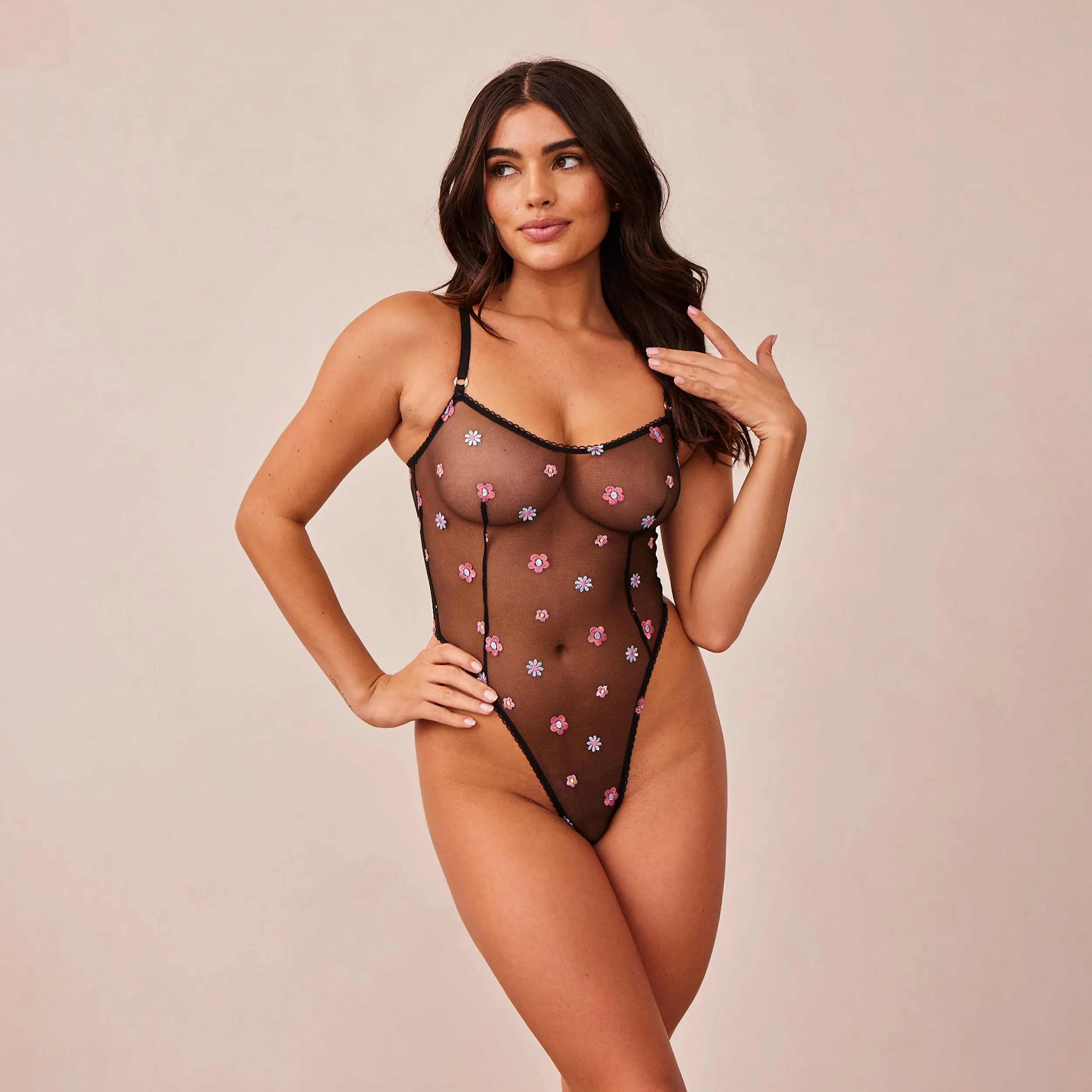 Sheer Floral Bodysuit - Black