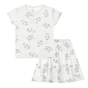 Short Sleeve Shirt Cute Big Star & Sheepz White   Skirt Cute Big Star & Sheepz White