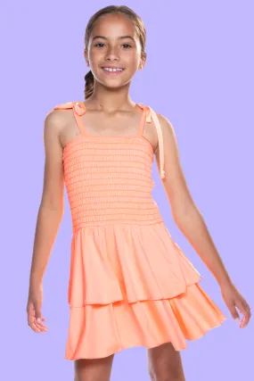 Simply Soft Smocked Ruffle Skirt Dress - Neon Melon