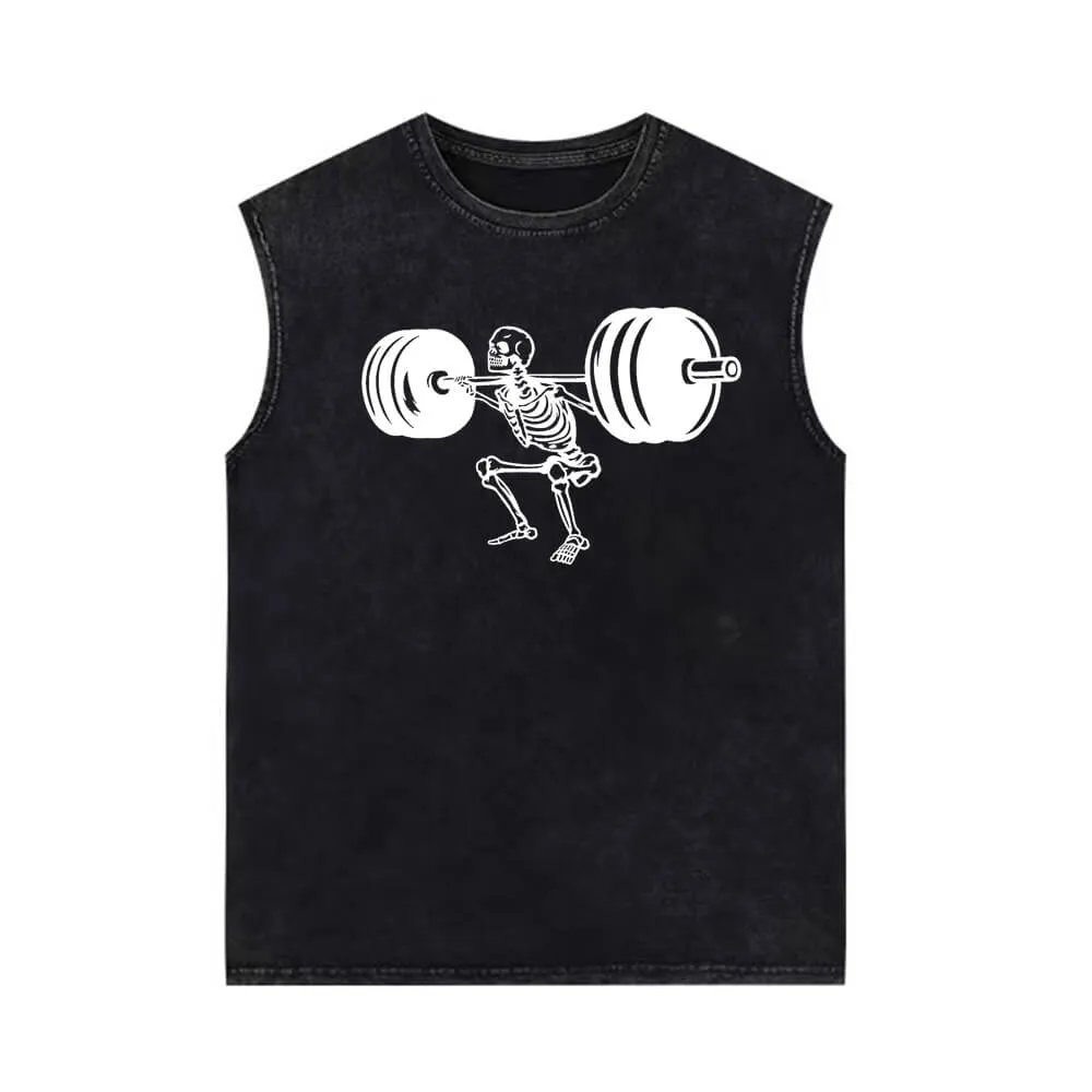 Skeleton Barbell Squat Vintage Washed Vest Top