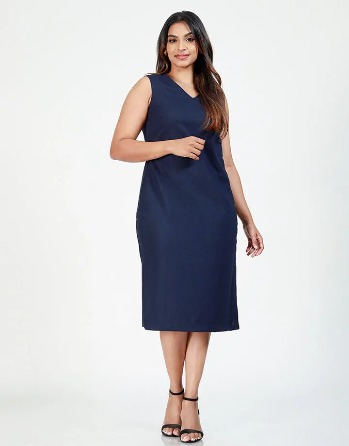 Sleeveless Midi Dress with Non-Functional Buttons