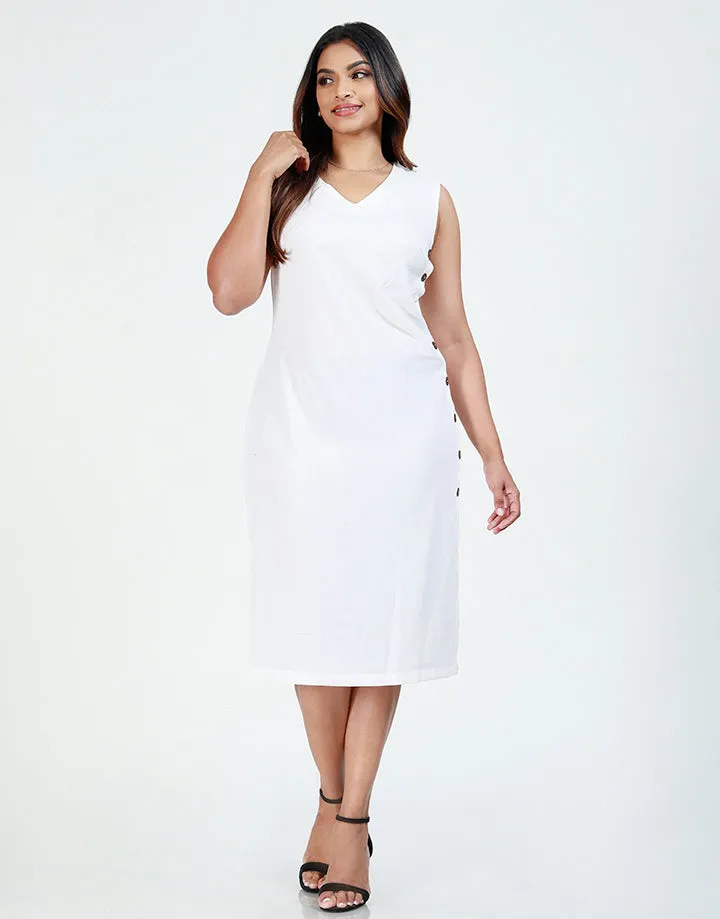 Sleeveless Midi Dress with Non-Functional Buttons