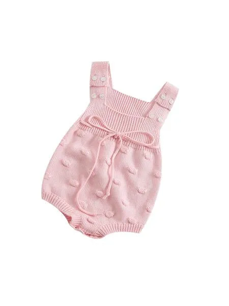 Solid Color Bodysuit Sleeveless Knitted Handcrafted Bubbles Baby Romper