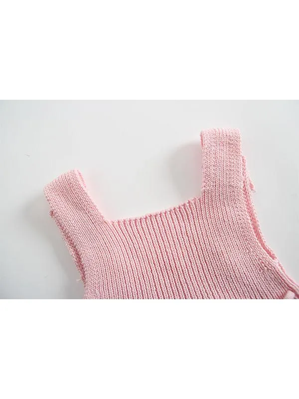 Solid Color Bodysuit Sleeveless Knitted Handcrafted Bubbles Baby Romper