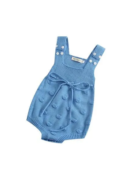 Solid Color Bodysuit Sleeveless Knitted Handcrafted Bubbles Baby Romper