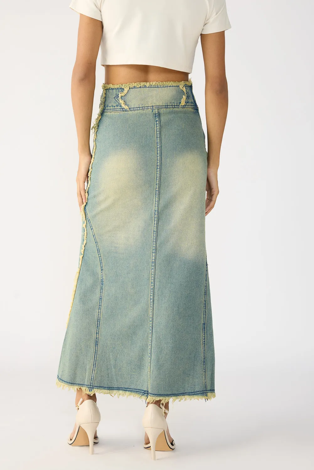 Star Washed Blue Maxi Skirt